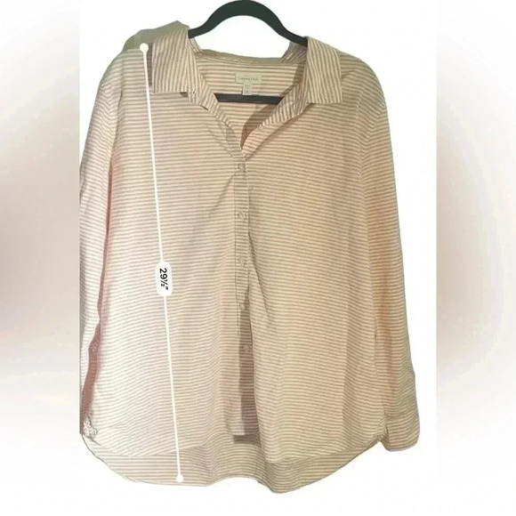 Garnet Hill pink and white stripe button front essential organic cotton - Picture 4 of 7